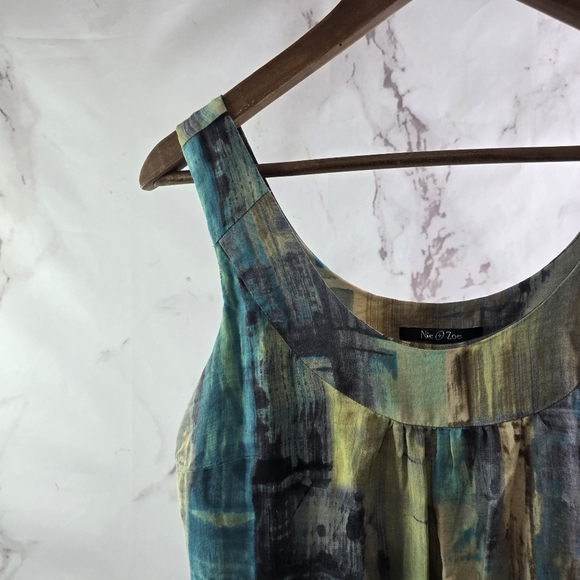 Nic + Zoe Dress Womens Small 4 Blue Green Tank Blouson Abstract Summer Mini - Picture 2 of 12